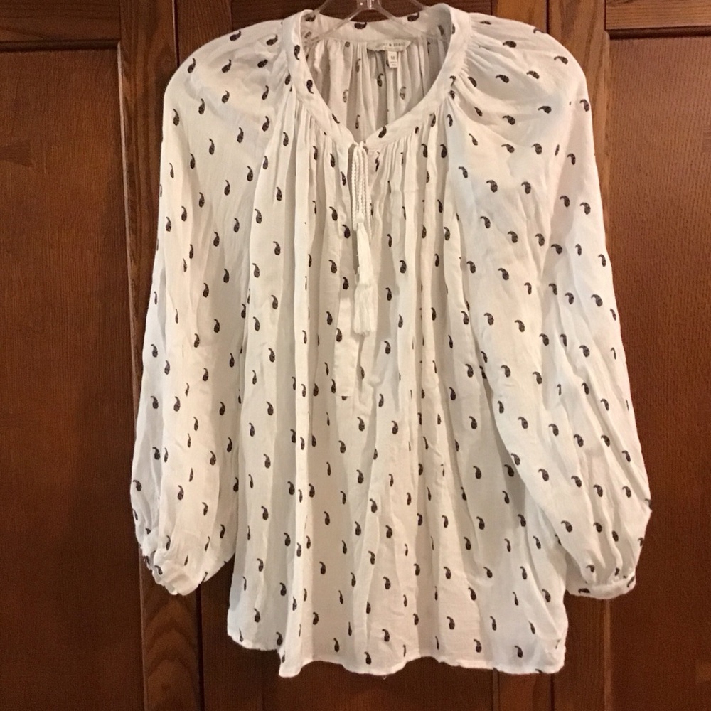 Lucky Brand Embroidered Paisley King Sleeve Peasant Blouse